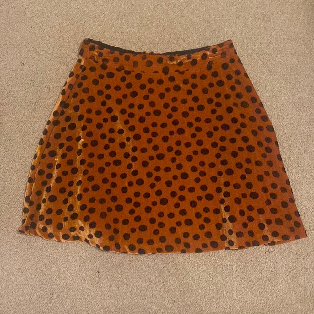 Madewell Velvet dot A-line mini skirt.